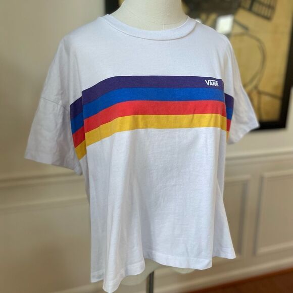 Vans Cropped Boxy Rainbow Stripe Tshirt S - Picture 3 of 7